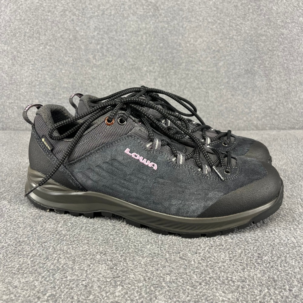 Lowa Hiking Shoes Mens 9 Black Gore-Tex Waterproof Vibram Low Top‎ Suede Hiker